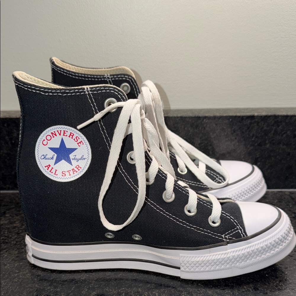 Converse Wedge High Top Sneakers in Black and White